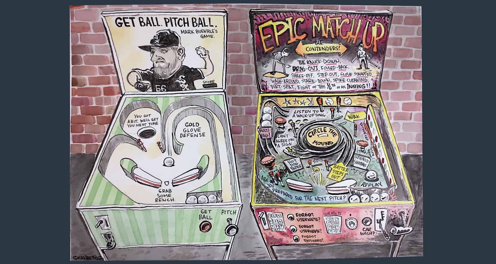 Mark Buehrle pinball machine illustration by Carl Skanberg