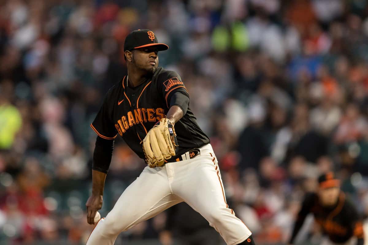 May 5, 2022; San Francisco, California, USA; San Francisco Giants relief pitcher Gregory Santos throws against the St. Louis Cardinals during the fifth inning at Oracle Park. Mandatory Credit: John Hefti-USA TODAY Sports