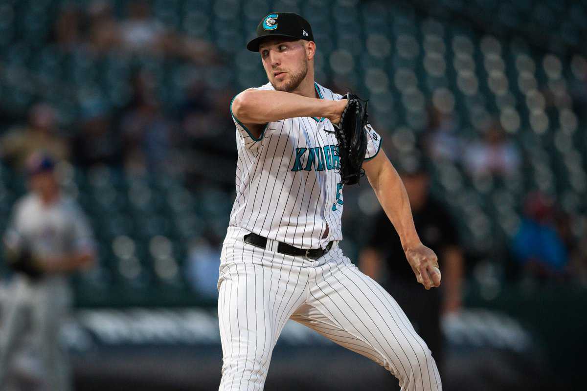 White Sox reliever Garrett Crochet pitching for Charlotte