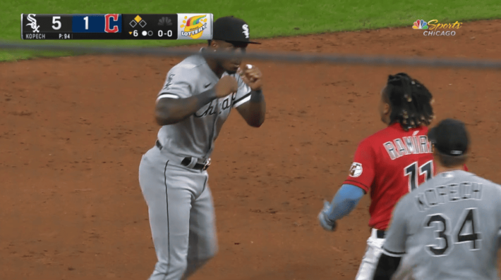 White Sox shortstop Tim Anderson squares up with José Ramírez