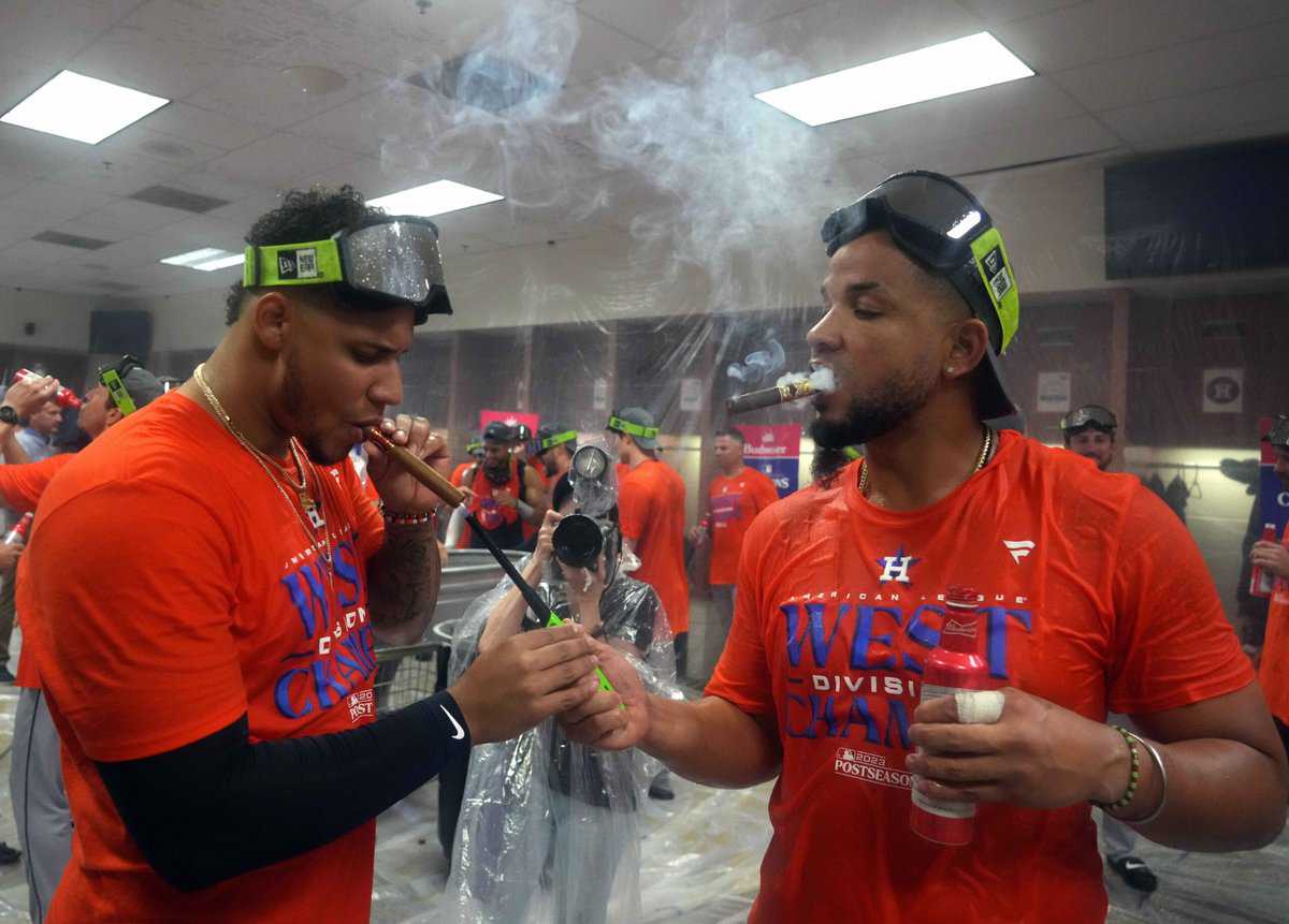 Former White Sox Jose Abreu celebrates with Astros