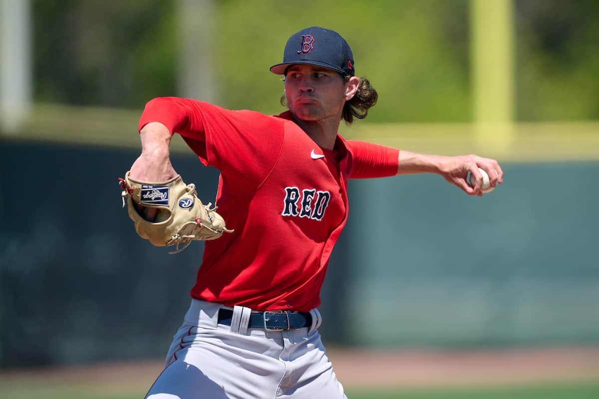 Shane Drohan pitching for the Red Sox in spring training