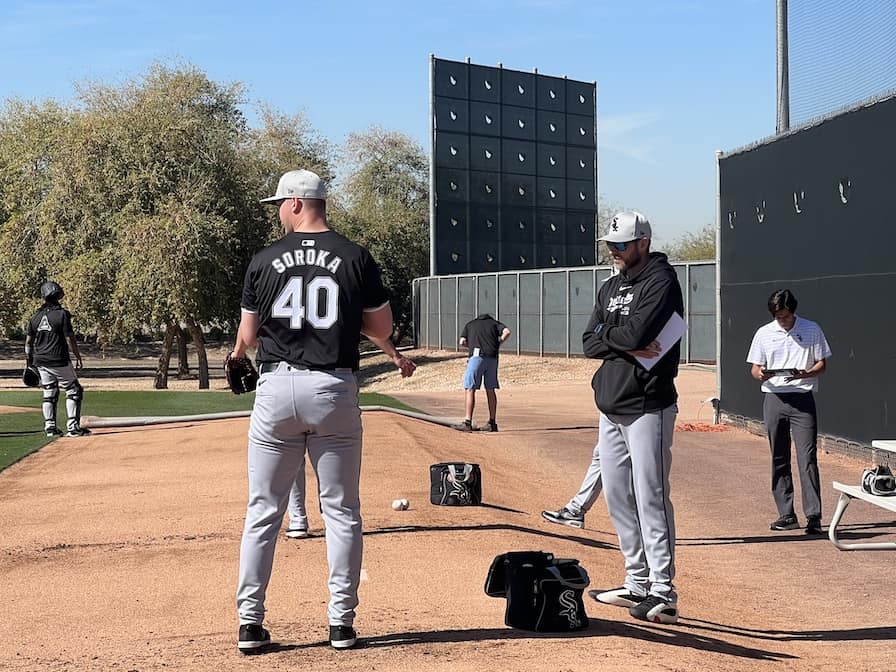 White Sox pitcher Michael Soroka and pitching coach Ethan Katz