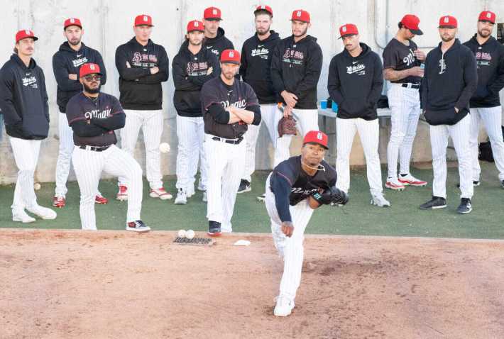 White Sox prospect Jairo Iriate warms up for the Birmingham Barons