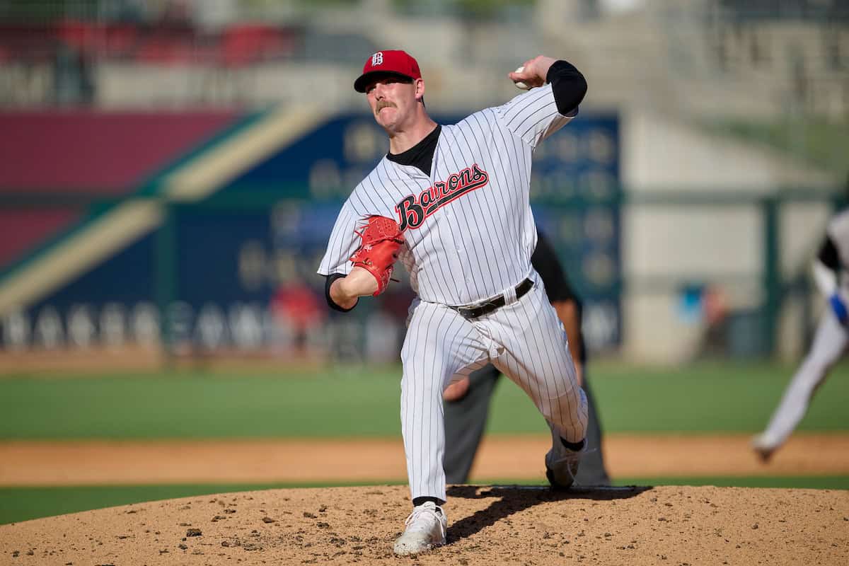 Ky Bush pitching for Birmingham Barons