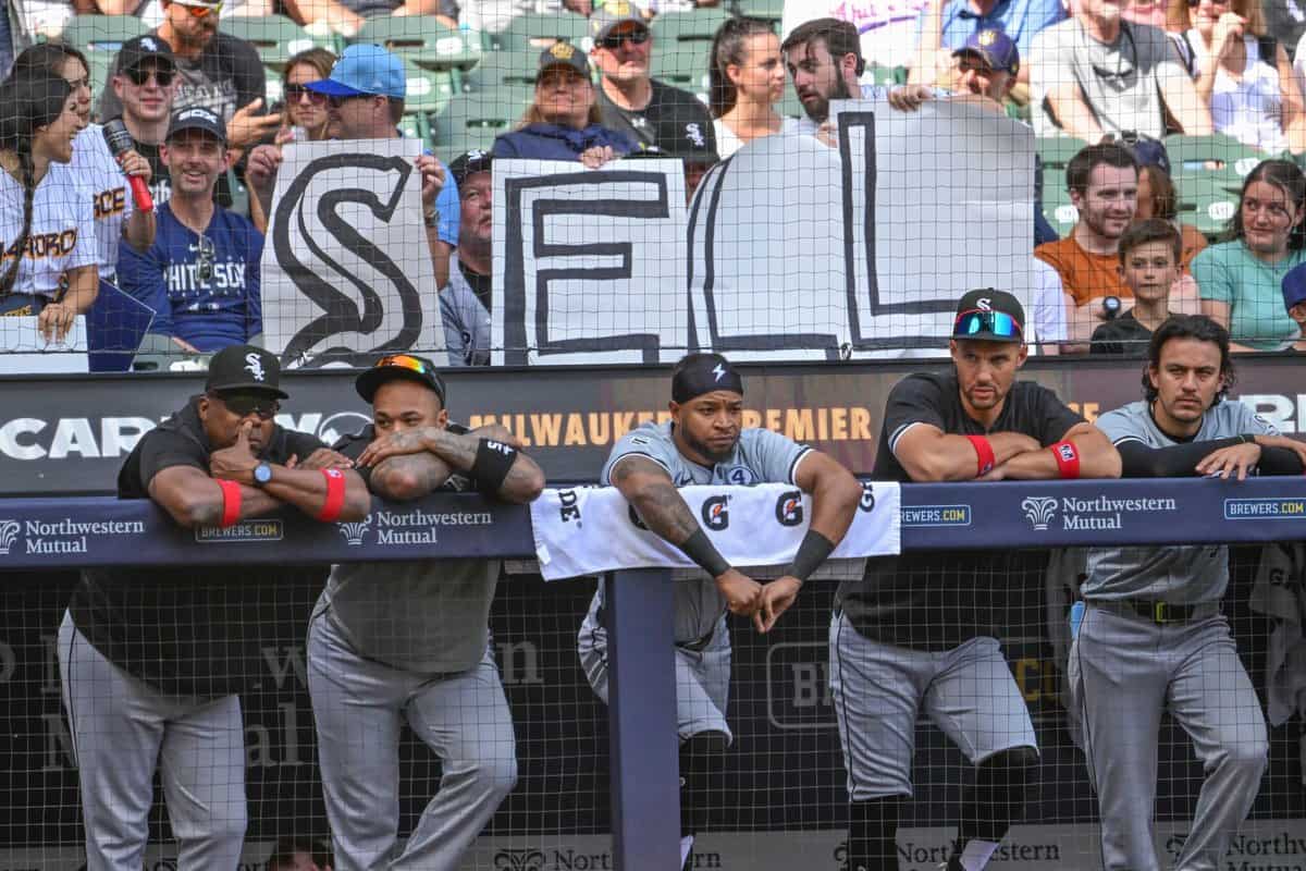 'Sell sign' behind White Sox dugout in Milwaukee