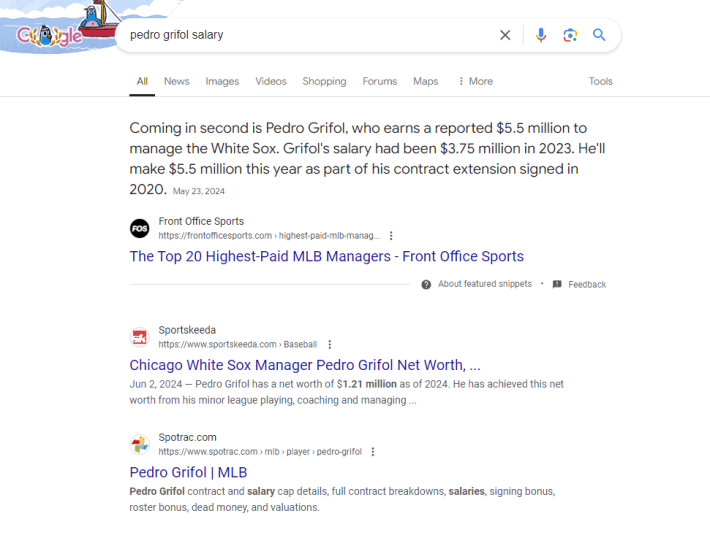 Pedro Grifol salary search results