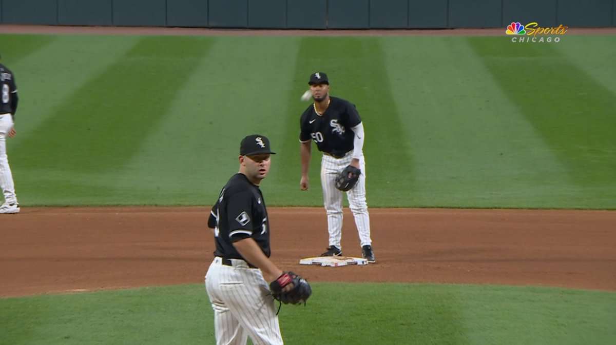 White Sox infielder Lenyn Sosa gets hit by a throw