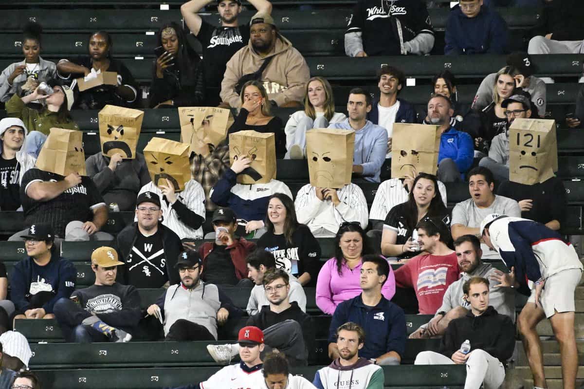 White Sox fans with bags over their heads