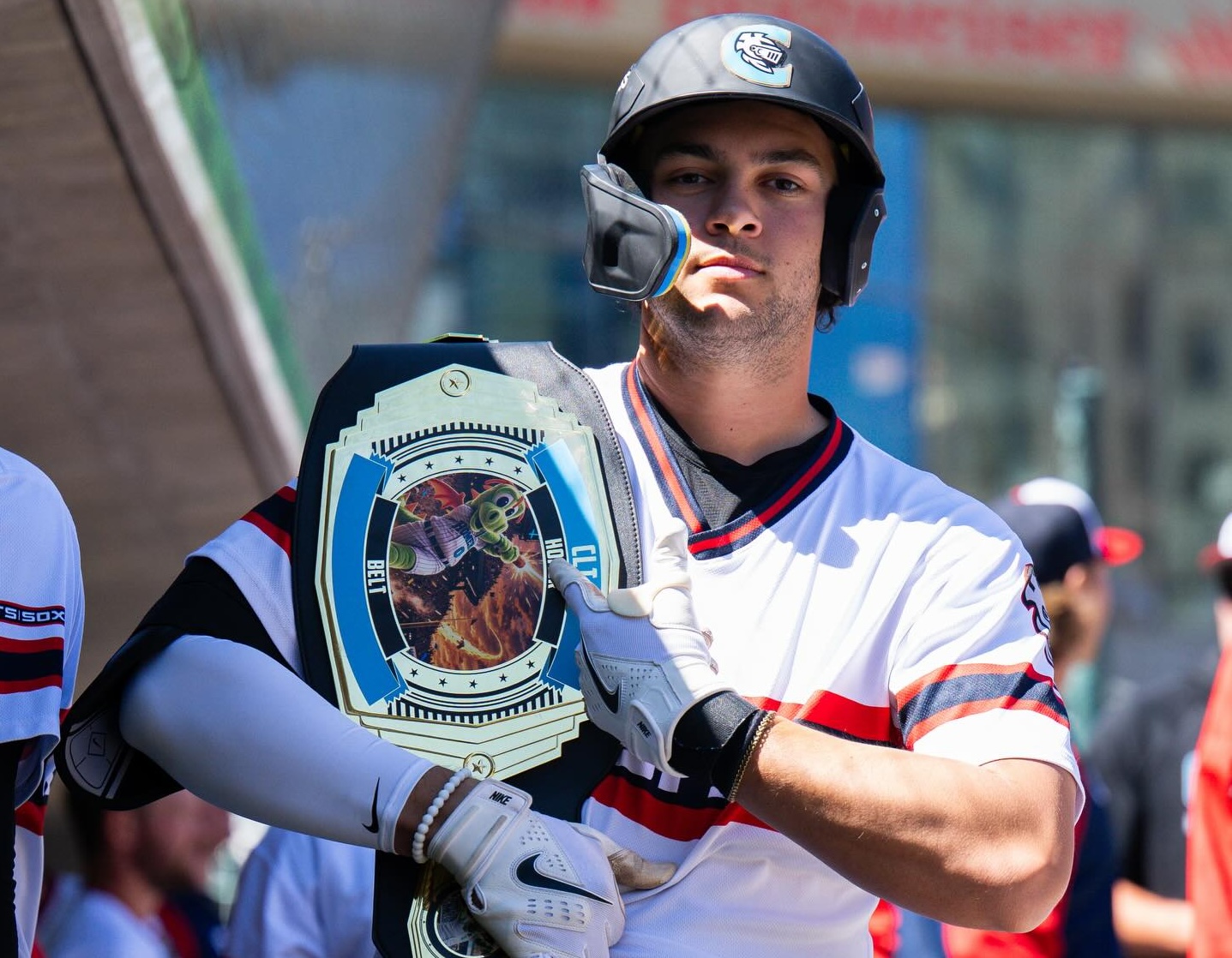 Jacob Gonzalez with a home run belt