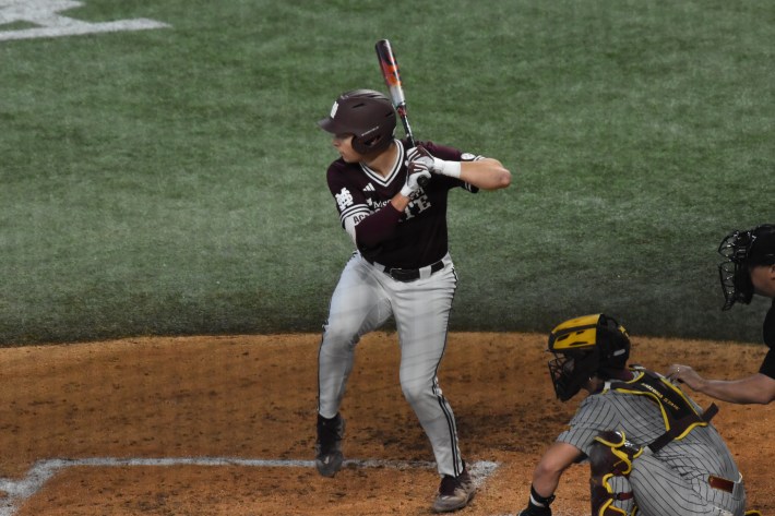 Mississippi State third baseman Ace Reese loads up for a swing against Arizona State during the College Showdown in Arlington, Texas (Photo by Josh Nelson, Sox Machine)