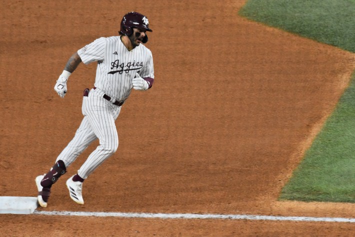 Texas A&M infielder Chris Hacopian rounds third base after hitting a home run (Photo by Josh Nelson, Sox Machine)