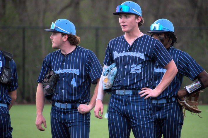 Nazareth Academy shortstop, Landon Thome (#25), huddles during a mound visit in game vs Marist on April 13, 2026 (Photo by Josh Nelson, Sox Machine)