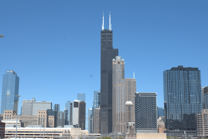Looking north from the Amtrak 14th Street rail yard features Willis Tower and Chicago's skyline (Photo by Josh Nelson, Sox Machine)