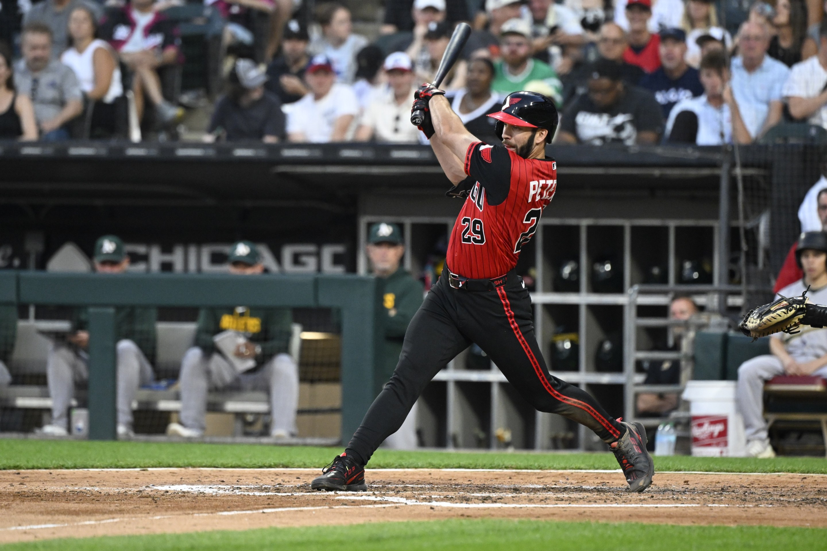 White Sox Tristan Peters hits a single as part of the cycle.