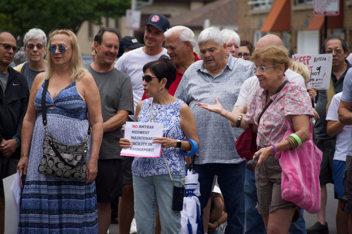 Concerned residents rallied in Bridgeport to protest Amtrak's planned maintenance facility (Photo by Josh Nelson, Sox Machine)