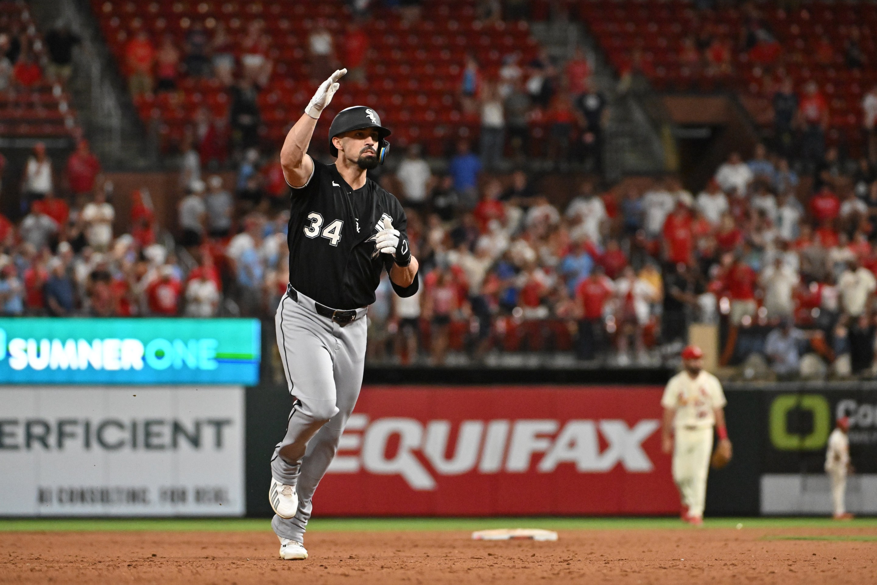 Randal Grichuk after his go-ahead homer for the White Sox against the Cardinals